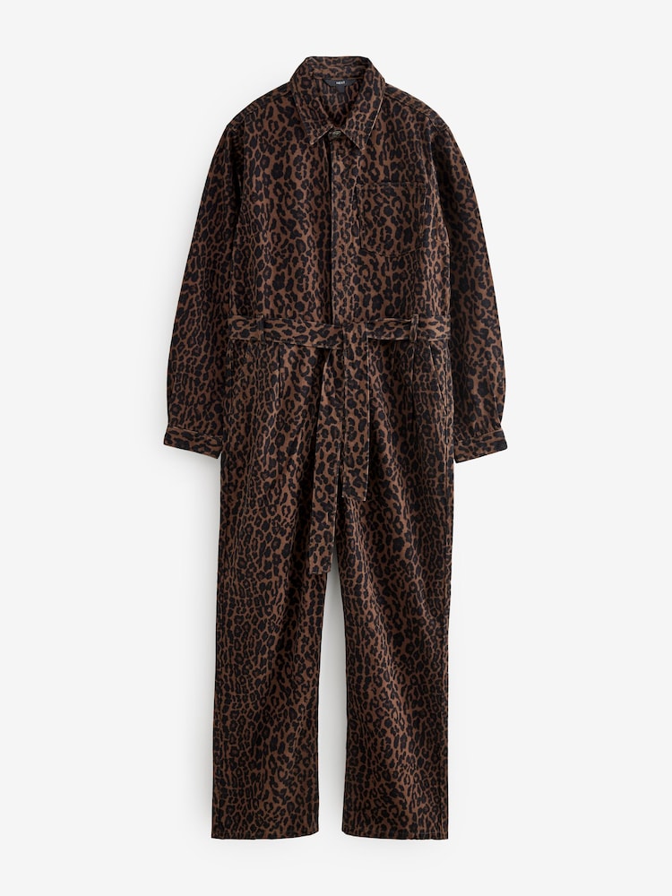 Buy Leopard Print 100% Cotton Denim Belted Jumpsuit from Next Sweden