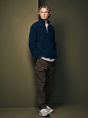 Navy Blue Wool Blend Zip Neck Sweatshirt - Image 2 of 7