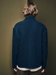 Navy Blue Wool Blend Zip Neck Sweatshirt - Image 3 of 7
