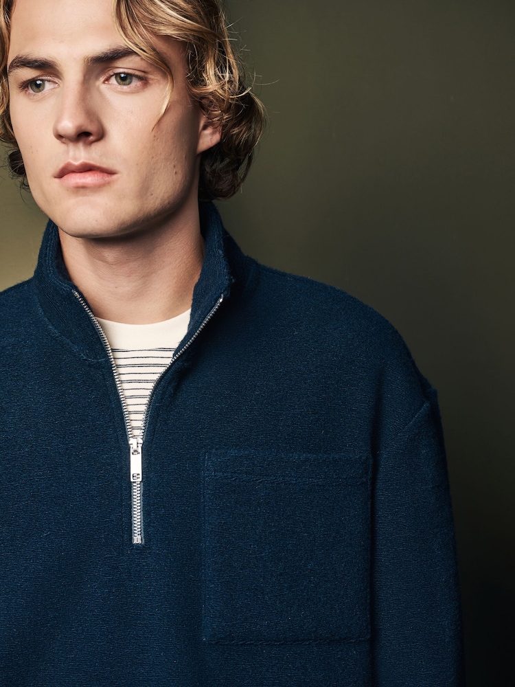 Bleu marine - Sweat à col zippé en laine - Image 4 of 7