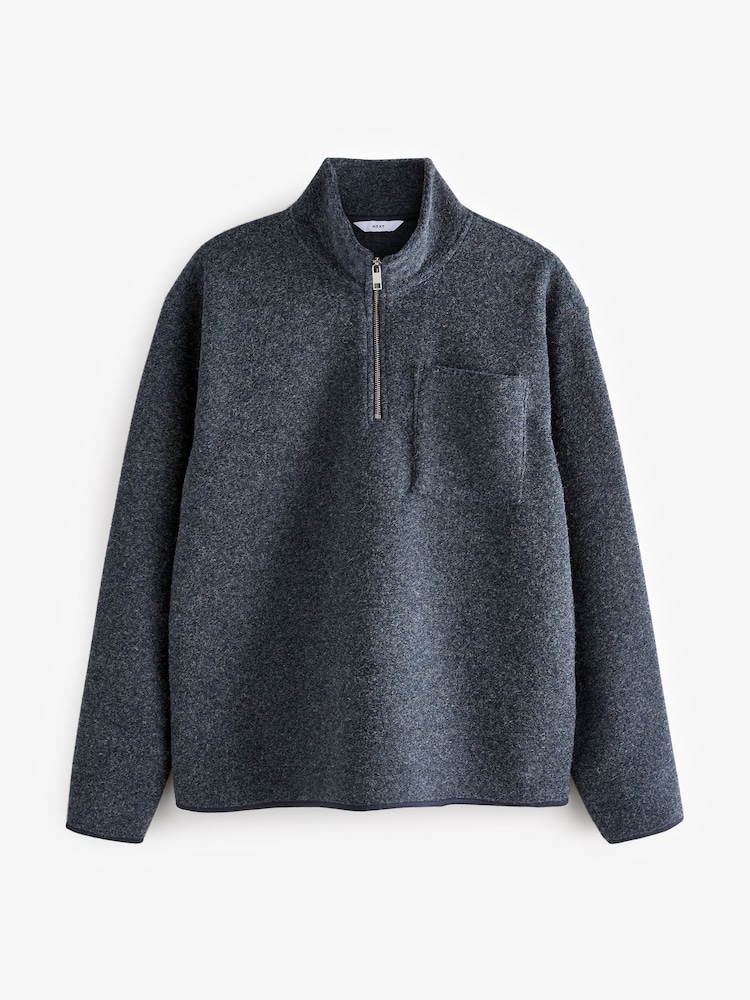 Bleu marine - Sweat à col zippé en laine - Image 5 of 7