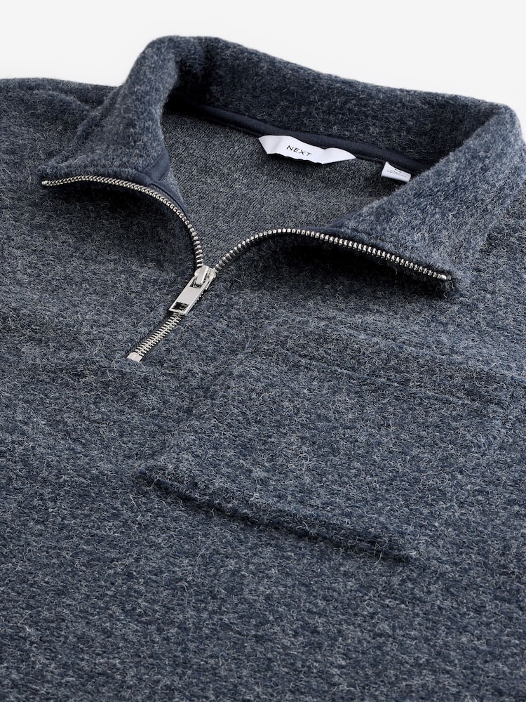 Bleu marine - Sweat à col zippé en laine - Image 6 of 7