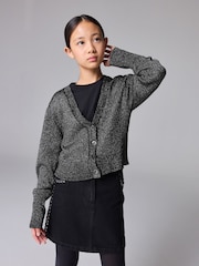 smALLSAINTS Silver Girls Lyra Glitter Knitted Cardigan - Image 1 of 9