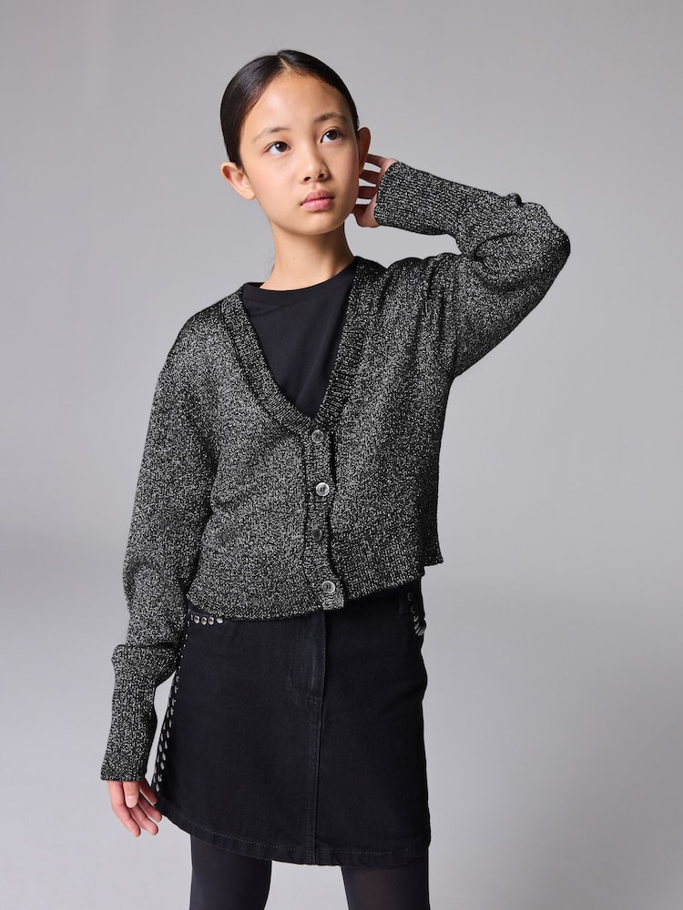 smALLSAINTS Silver Girls Lyra Glitter Knitted Cardigan - Image 1 of 9