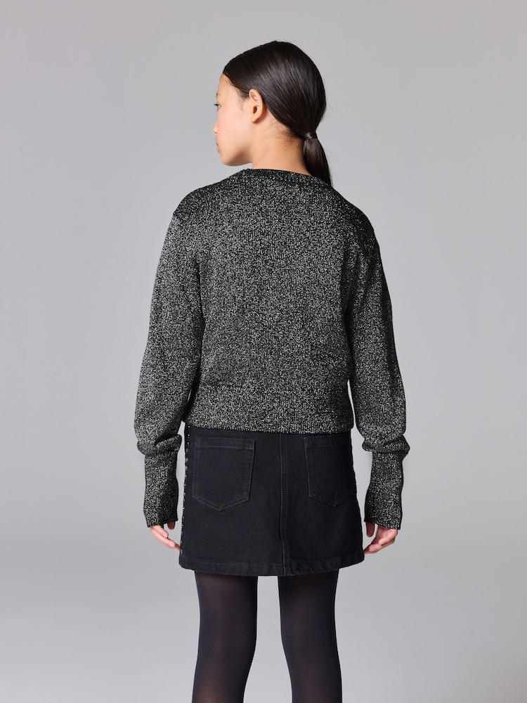 smALLSAINTS Silver Girls Lyra Glitter Knitted Cardigan - Image 2 of 9