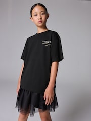 smALLSAINTS Black/Metallic Oversized Girls Underground Crew T-Shirt - Image 1 of 7
