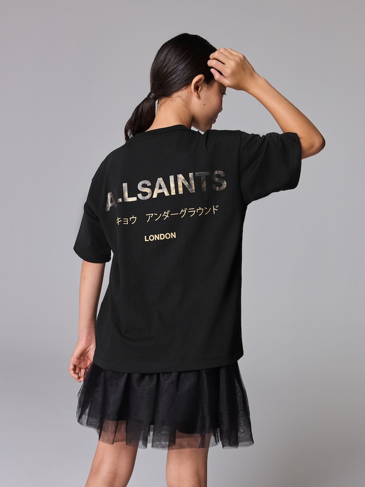 smALLSAINTS Black/Metallic Oversized Girls Underground Crew T-Shirt - Image 2 of 7
