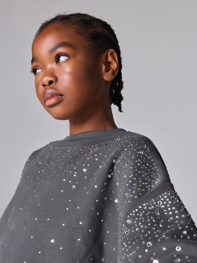 smALLSAINTS Scatter Diamante Embellished Girls Crew Sweatshirt - Image 5 of 11