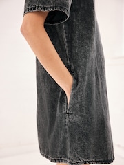 Washed Black 100% Cotton Short Sleeve Denim T-Shirt Dress - Image 4 of 7