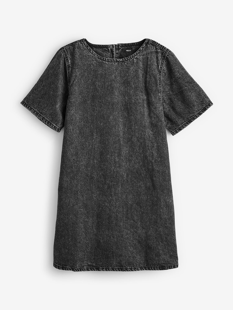 Washed Black 100% Cotton Short Sleeve Denim T-Shirt Dress - Image 6 of 7
