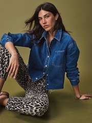 Azul oscuro - Camisa vaquera corta de algodón 100 % con bajo sin rematar - Imagen 1 de 7