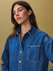 Azul oscuro - Camisa vaquera corta de algodón 100 % con bajo sin rematar - Imagen 5 de 7