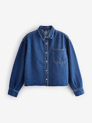 Azul oscuro - Camisa vaquera corta de algodón 100 % con bajo sin rematar - Imagen 6 de 7