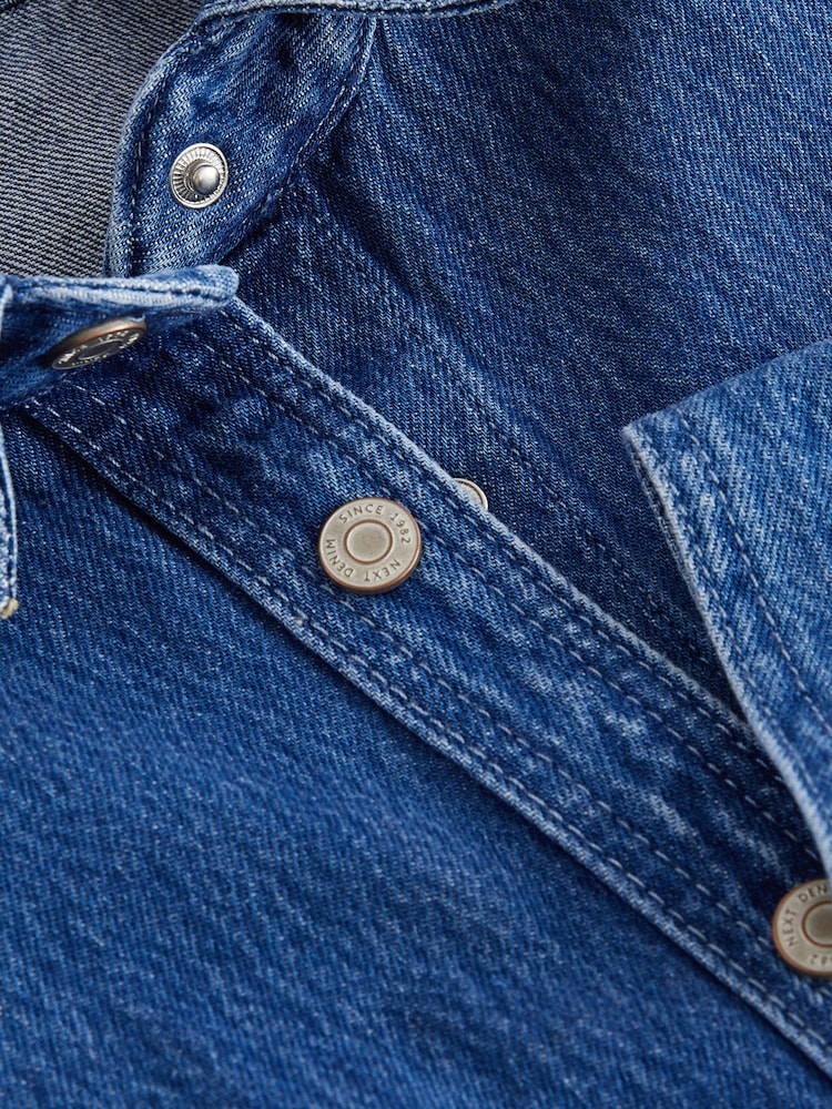Azul oscuro - Camisa vaquera corta de algodón 100 % con bajo sin rematar - Imagen 7 de 7