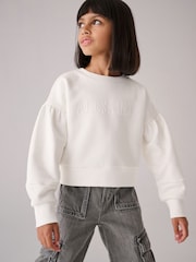 smALLSAINTS Chalk White Girls Pearl Embellished Crew Sweatshirt - Image 1 of 8