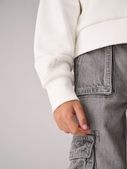 smALLSAINTS Chalk White Girls Pearl Embellished Crew Sweatshirt - Image 4 of 8