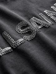 smALLSAINTS Black Girls 100% Cotton Logo Sequin T-Shirt - Image 7 of 7