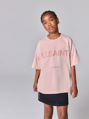 smALLSAINTS Light Pink Girls Oversized Biggy Logo Crew 100% Cotton T-Shirt - Image 1 of 7