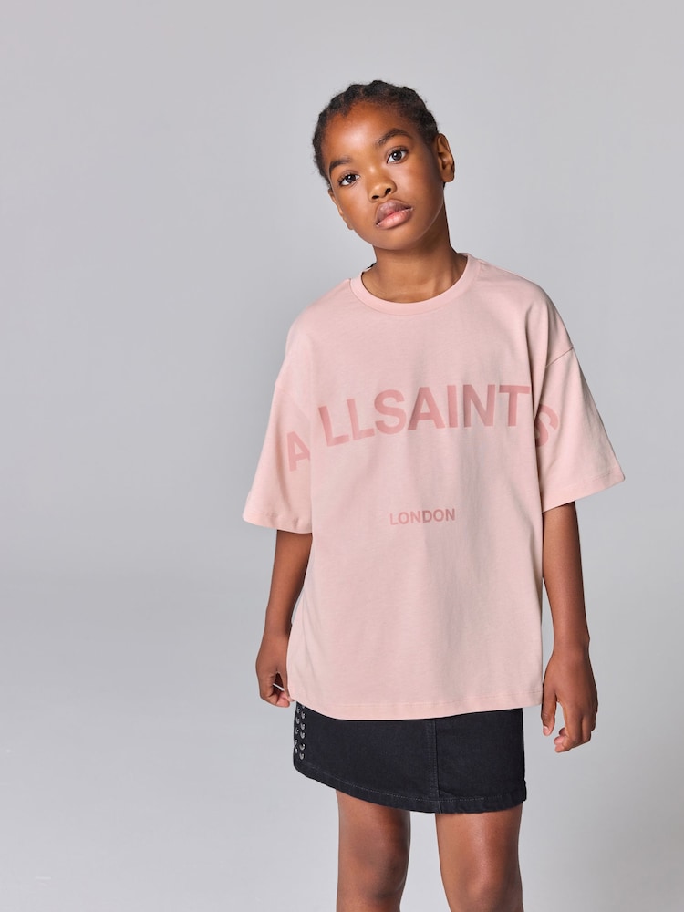 smALLSAINTS Light Pink Girls Oversized Biggy Logo Crew 100% Cotton T-Shirt - Image 1 of 7