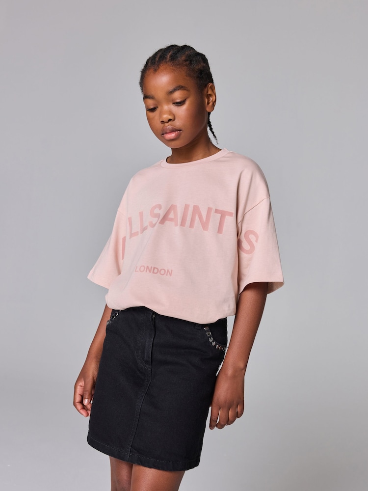 smALLSAINTS Light Pink Girls Oversized Biggy Logo Crew 100% Cotton T-Shirt - Image 2 of 7