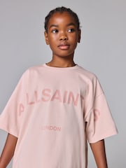 smALLSAINTS Light Pink Girls Oversized Biggy Logo Crew 100% Cotton T-Shirt - Image 4 of 7