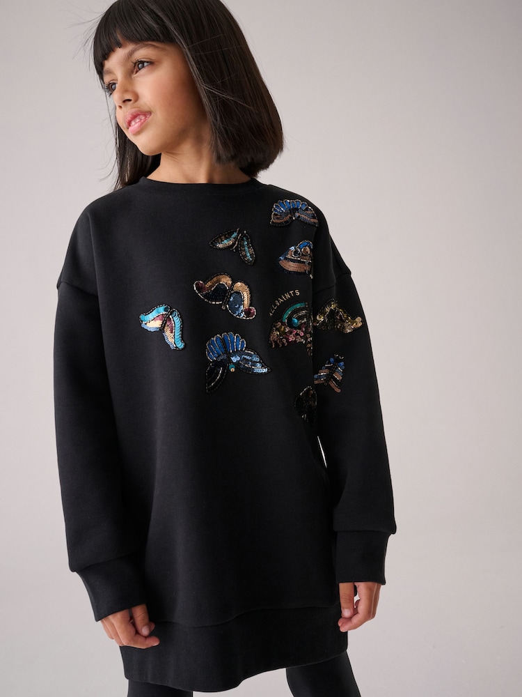 smALLSAINTS Black Girls Butterfly Embellished Sweat Dress - Image 1 of 8