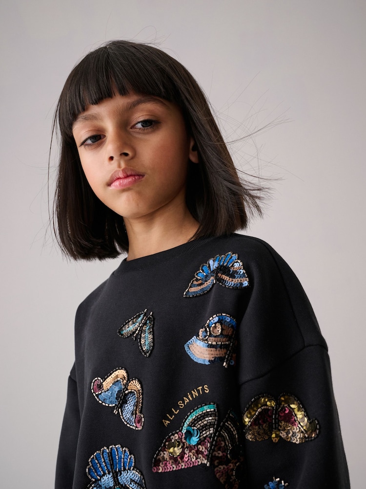 smALLSAINTS Black Girls Butterfly Embellished Sweat Dress - Image 2 of 8