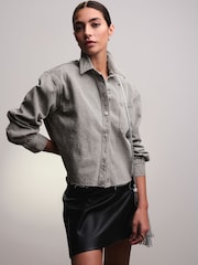 Grey Raw Hem Cropped Denim 100% Cotton Shirt - Image 1 of 8