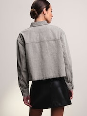 Grey Raw Hem Cropped Denim 100% Cotton Shirt - Image 2 of 8