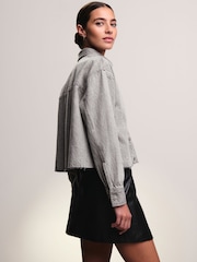 Grey Raw Hem Cropped Denim 100% Cotton Shirt - Image 3 of 8
