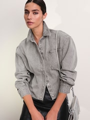 Grey Raw Hem Cropped Denim 100% Cotton Shirt - Image 4 of 8