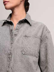 Grey Raw Hem Cropped Denim 100% Cotton Shirt - Image 5 of 8