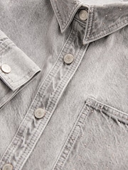 Grey Raw Hem Cropped Denim 100% Cotton Shirt - Image 7 of 8