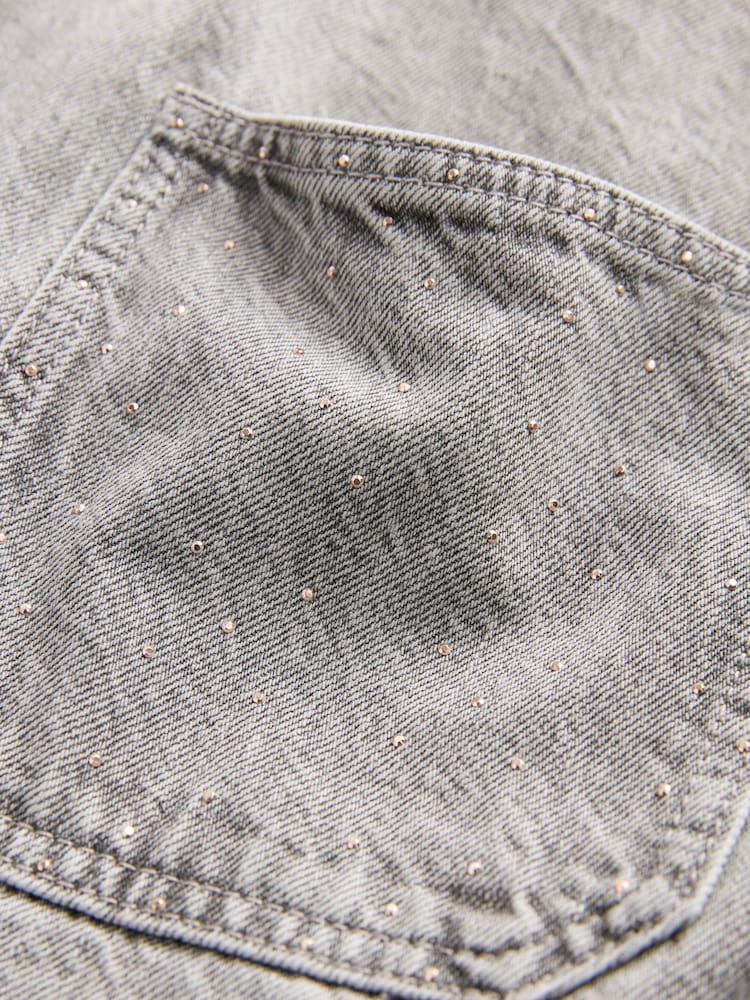 Grey Raw Hem Cropped Denim 100% Cotton Shirt - Image 8 of 8
