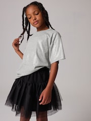 smALLSAINTS Silver Girls Oversized Logo Embroidered Crew T-Shirt - Image 1 of 9