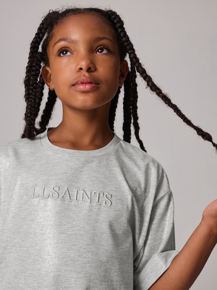 smALLSAINTS Silver Girls Oversized Logo Embroidered Crew T-Shirt - Image 2 of 9