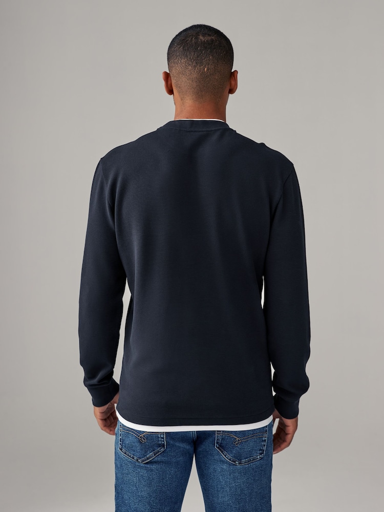 Navy Blue Texture Long Sleeve Mock Layer Jumper - Image 2 of 7