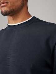 Navy Blue Texture Long Sleeve Mock Layer Jumper - Image 4 of 7