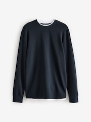 Navy Blue Texture Long Sleeve Mock Layer Jumper - Image 5 of 7