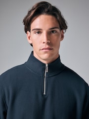 Navy Blue Marl Long Sleeve Textured Quarter Zip Jumper - Image 1 of 8