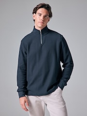 Navy Blue Marl Long Sleeve Textured Quarter Zip Jumper - Image 2 of 8