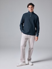 Navy Blue Marl Long Sleeve Textured Quarter Zip Jumper - Image 4 of 8