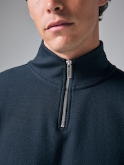 Navy Blue Marl Long Sleeve Textured Quarter Zip Jumper - Image 5 of 8