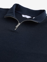 Navy Blue Marl Long Sleeve Textured Quarter Zip Jumper - Image 8 of 8