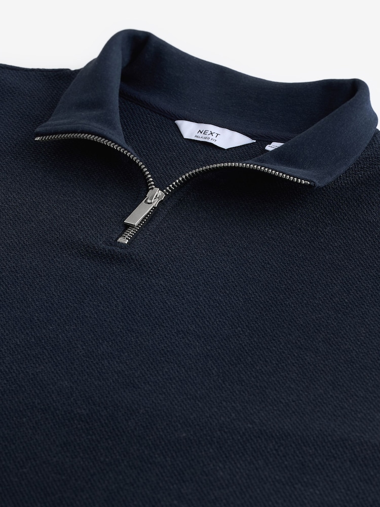 Navy Blue Marl Long Sleeve Textured Quarter Zip Jumper - Image 8 of 8