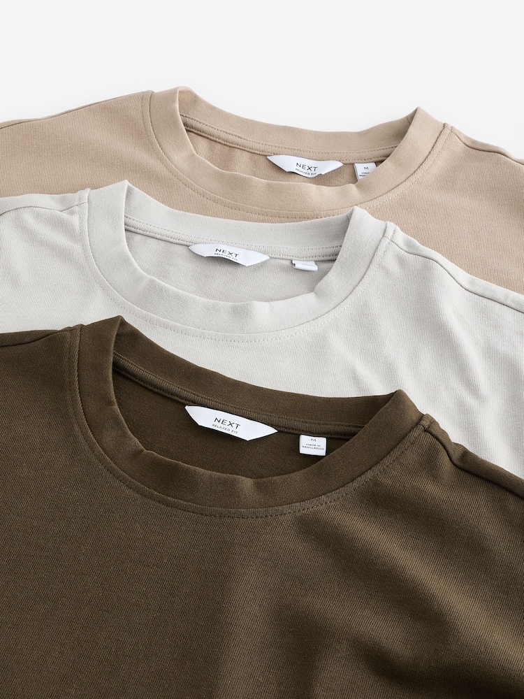 Grey/Khaki Green/Stone Relaxed Fit Heavyweight T-Shirts 3 Pack - Image 13 of 14
