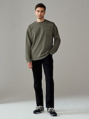 Khaki Green Long Sleeve Garment Dye Heavyweight 100% Cotton T-Shirt - Image 3 of 7