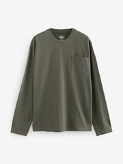 Khaki Green Long Sleeve Garment Dye Heavyweight 100% Cotton T-Shirt - Image 5 of 7