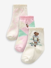 Polo Ralph Lauren Pink Baby Bear 100% Cotton Socks 3 Pack - Image 2 of 6
