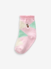 Polo Ralph Lauren Pink Baby Bear 100% Cotton Socks 3 Pack - Image 5 of 6